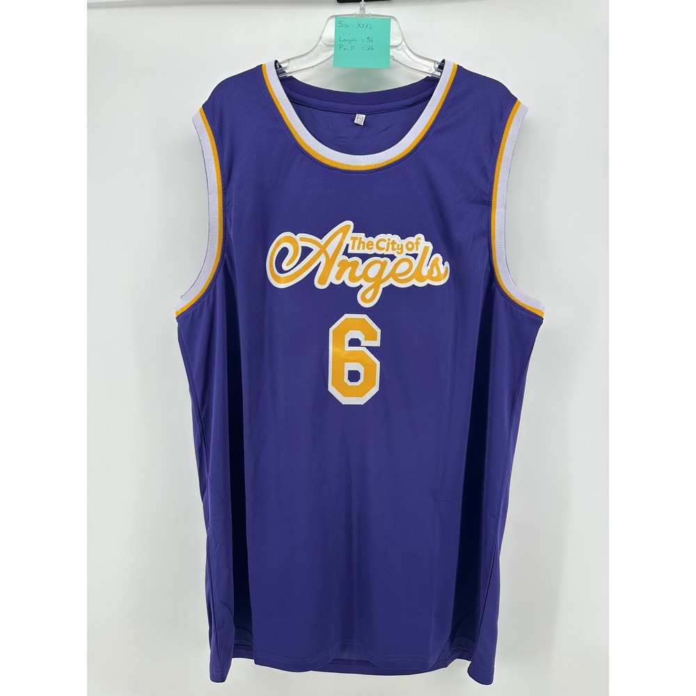 Mens The City of Angels Basketball Jersey Purple‎ Gold Number 6 23 Size XXXL